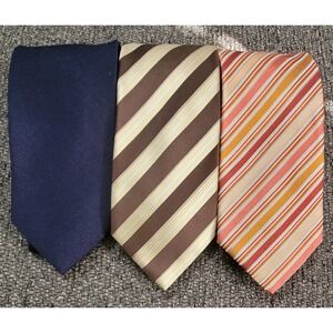 Lot Of 3 Hugo Boss‎ 100% Silk Ties Orange, Brown Stripe & Solid Navy Made Italy